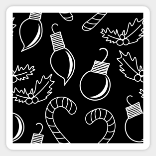 Christmas Ornaments Print Pattern, White Chalkboard Doodles on a Black Backdrop, made by EndlessEmporium Sticker